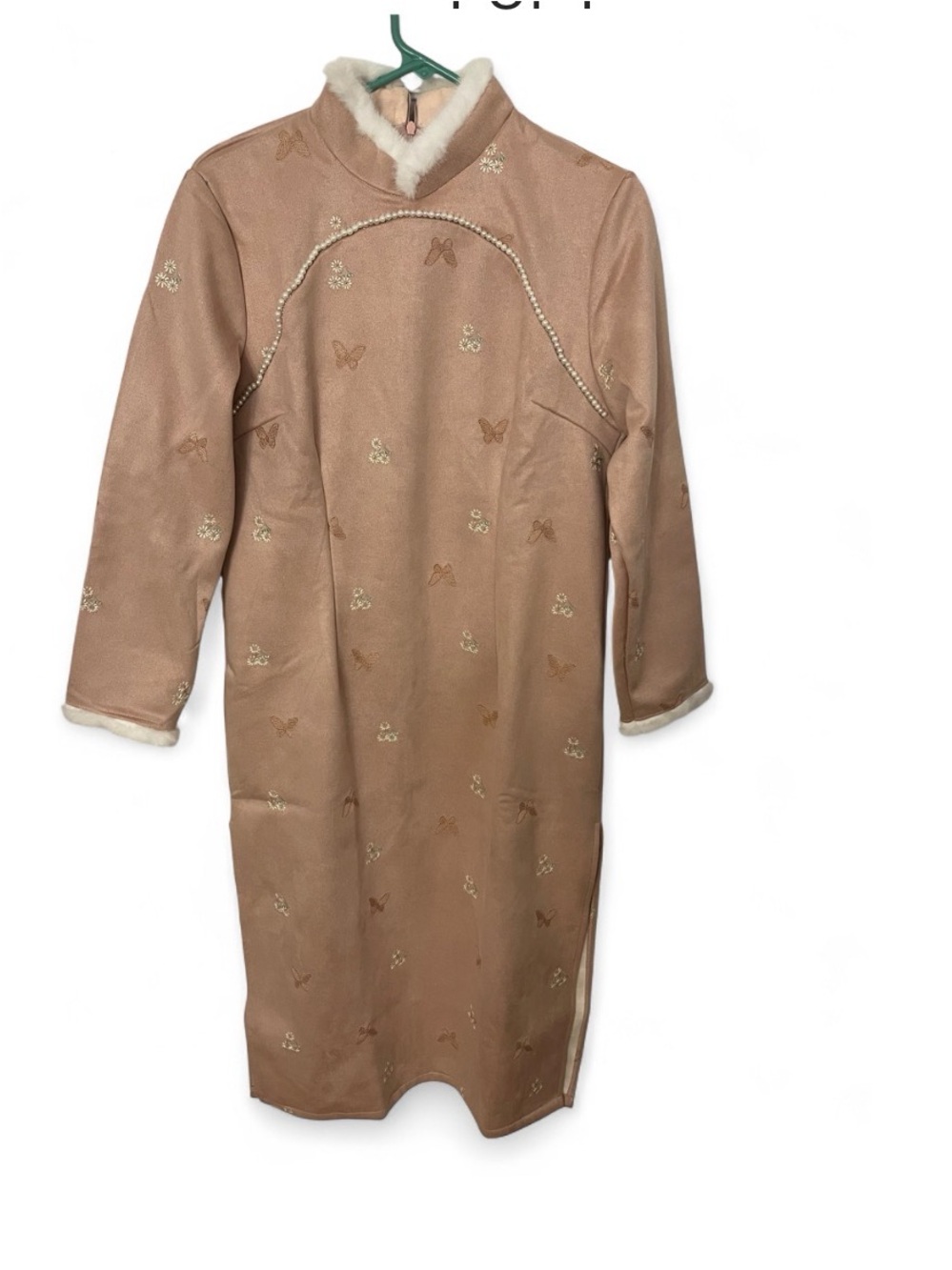 Faux-Shearling Dress with Embroidered Butterflies